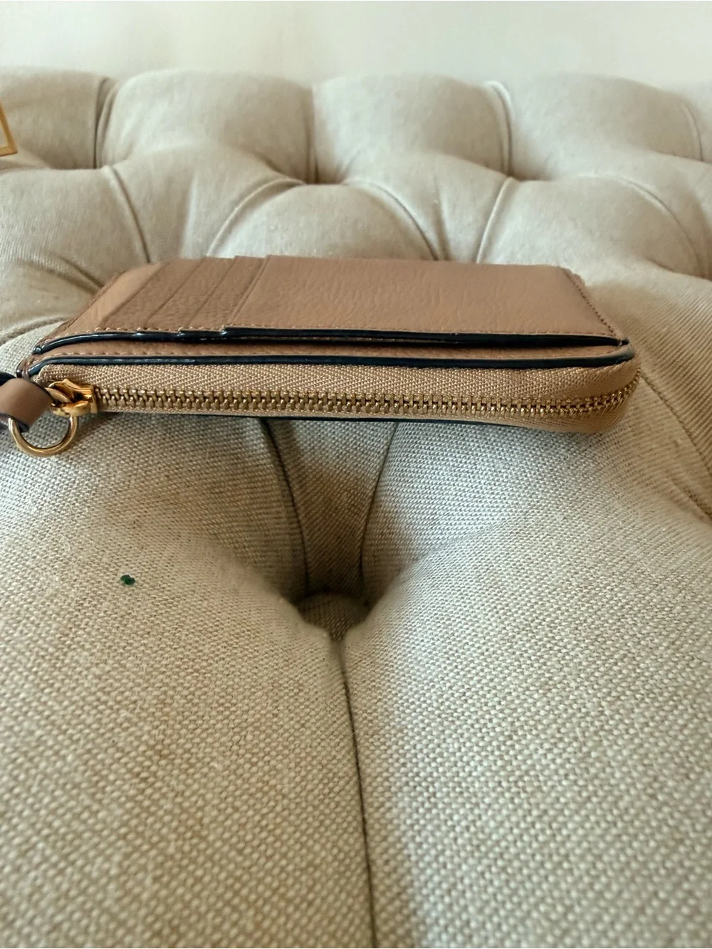 Chloé Alphabet Zip Leather Card Holder Wallet Tan Gold Charm Auth Cards